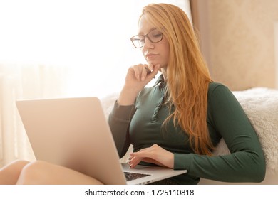 Girl Is Talking With Family In Group Video Chat With Friends Via Online Computer Web Cam.