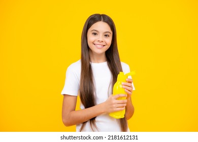 Girl Teen Hold Water Bottle. Water Bottle And Healthy Life. Health And Water Balance. Drink And Beverage Concept. Happy Teenager Portrait. Smiling Girl.