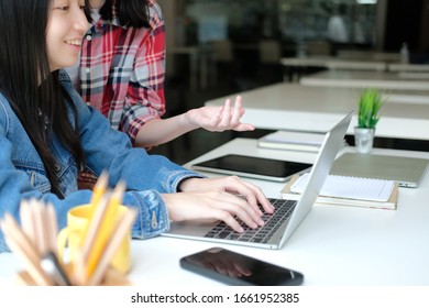 Girl Teenager College High School Student Studying With Computer Laptop