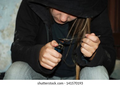 Girl Teenager Prepares A Drug For The Use