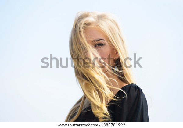 Girl Tender Blonde Makeup Face Sky Stock Photo Edit Now 1385781992