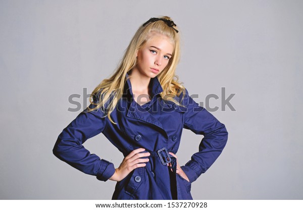 Girl Tender Blonde Makeup Face Grey Stock Photo Edit Now 1537270928