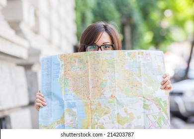 Girl Tourist With Map