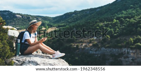 Similar – Image, Stock Photo Hats for resting during the hike on Seceda plateau in Dolomites Alps, Odle mountain range, South Tyrol, Italy, Europe