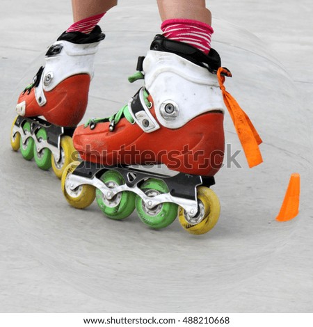 Similar – Woman in roller blades in skate park