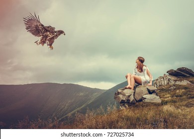 Girl Waiting For Eagle, Free Spirit, Fairytale