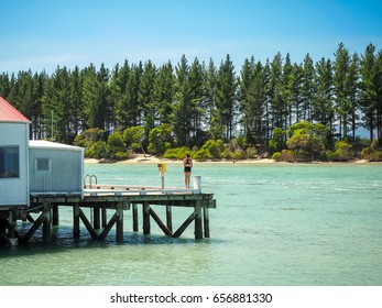 A Girl Is Waiting To Jump From The Mapua Wharf. (NZ) 