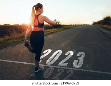 Girl Waiting To Start The New Year 2023. New Goals, Plans And Visions  For The Next Year 2023. Planning,opportunity, Challenge And Business Strategy. 