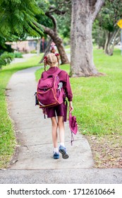 A Girl Walking To School Alone. NSW Students To Transition Back To The Classrooms In Term 2 As The Government Continues To Deal With Coronavirus