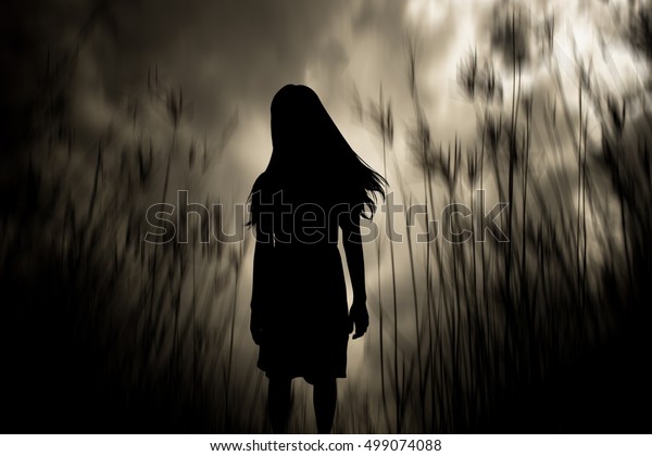 Girl Walking Woodshorror Background Halloween Concept Stock Photo Edit Now 499074088