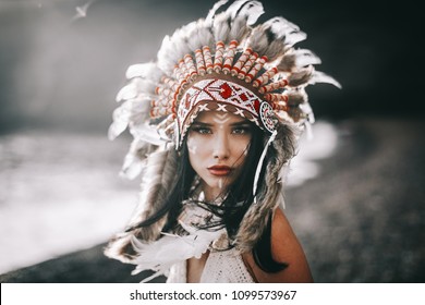 Girl In War Bonnet