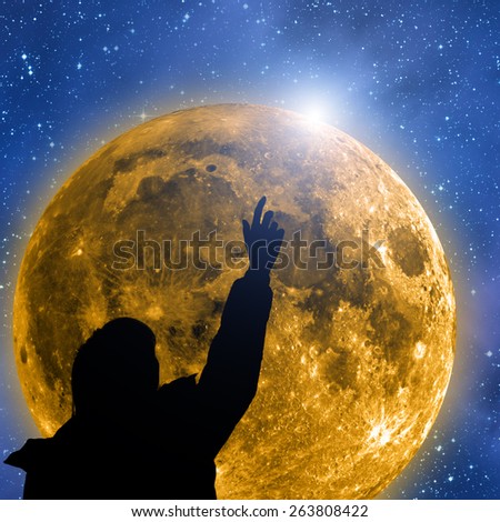 Girl watching the stars. Stars are digital illustration. Moon is taken through my telescope.