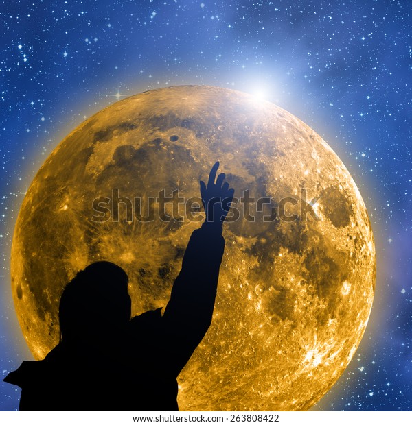 Girl watching the stars. Stars are\
digital illustration. Moon is taken through my\
telescope.