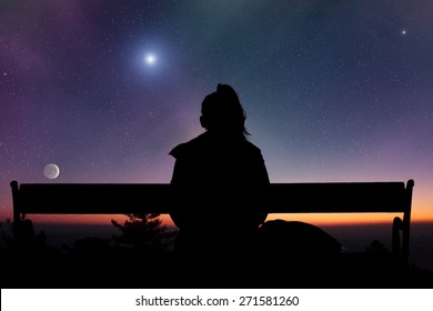 Girl watching the stars. Elements of this image are my astrophotography and daytime work. 