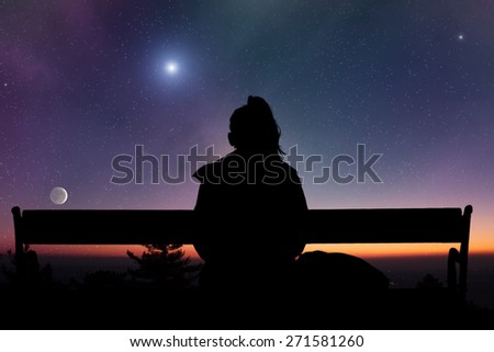 Girl watching the stars. Elements of this image are my astrophotography and daytime work. 