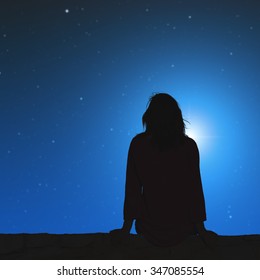 Girl Looking Moon Images Stock Photos Vectors Shutterstock