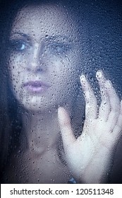 Girl Watching Through Window After Rain Stock Photo 120511348 ...