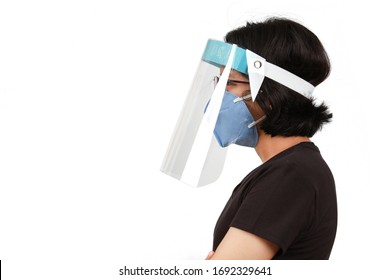 A Girl Wear Mask And Face Shield To Protect Colona Virus Or Covid-19