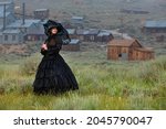 Girl Wearing Vintrage Gown in Bodie Ghost Town California