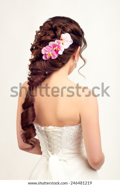 Girl Wedding Hairstyle Braid Purple Orchid Stock Photo Edit