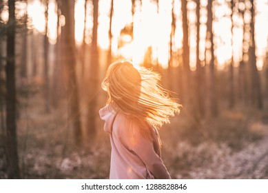 Girl Whipping Her Hair In The Forest Fun