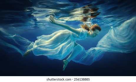 Girl Beautiful Dress Under Water Stock Photo (Edit Now) 381291010