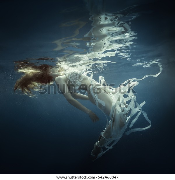 Girl White Ribbons Under Water Stock Photo (Edit Now) 642468847