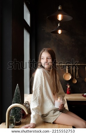 Image, Stock Photo happy kid girl relaxing in new house.