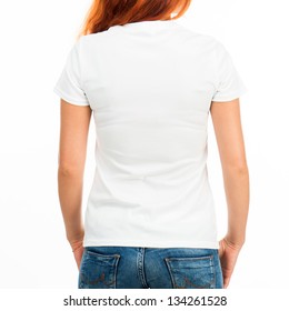 Girl In White T-shirt Over White (back)