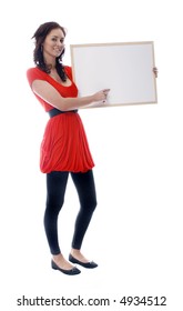 Girl with whiteboard. Image has room for text.