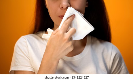 Girl Wiping Face With Napkin After Eating, Hygiene And Etiquette, Happy Client