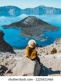 Girl And Wizard Island View