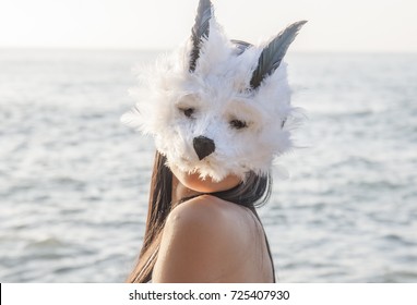 Girl With Wolf Mask