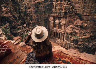 Girl At The Wonder Of The World Petra In Jordan