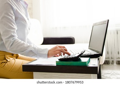  girl works at home. online work. financial activities from home. home business. High quality photo - Shutterstock ID 1807679953