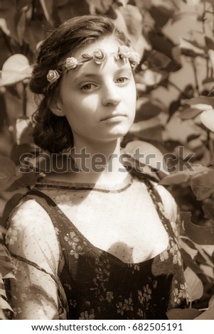 Similar – Image, Stock Photo young woman with flower wreath in her hair, wedding dreams