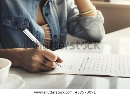 Girl Writing Letter Home Concept Foto d'archivio © 