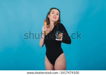 Similar – Image, Stock Photo Young and blonde woman holding a strawberry ice cream