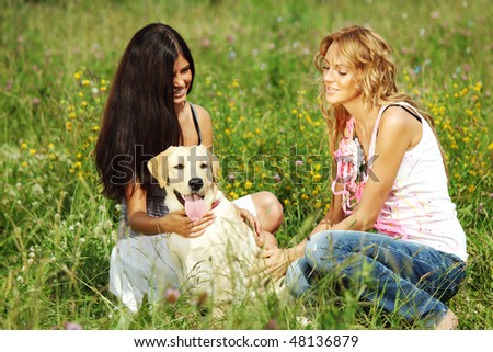 Similar – Image, Stock Photo Pretty blond woman with her two dogs