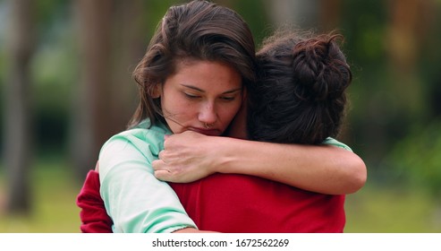 
Girlfriends Hugging Each Other Empathically, Mutual Friends Support