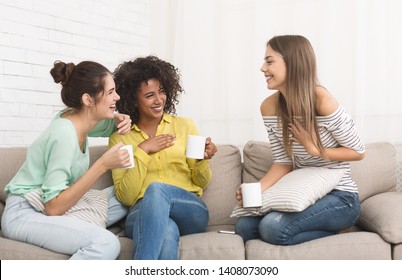 Girlfriends Spending Time Together And Drinking Tea At Home