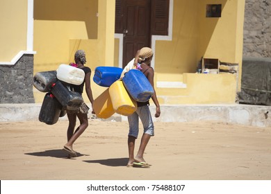 Girls Carrying Water Container In Africa, Boa Vista