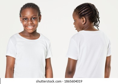 Girl's casual in white tee front and back