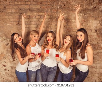 Girls Celebrate A Bachelorette Party Of Bride.