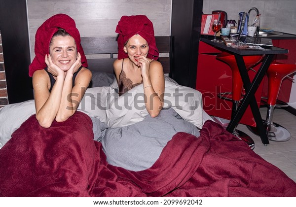 Girls celebrate the\
meeting and relax\

