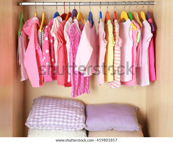 Girls Clothes On Hangers Wardrobe Stock Photo Edit Now 419801857