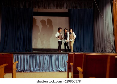 Girls Gangsters Gathered In Theater On Rehearsal 