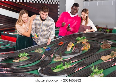 Girls With Guys Play Together A Slot Car Racing Models