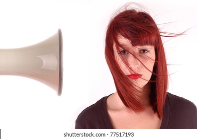 Girls Hair Blown Away By Megaphone