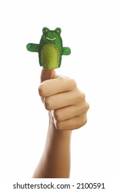 Girl's Hand With Animal Finger Puppet (frog)